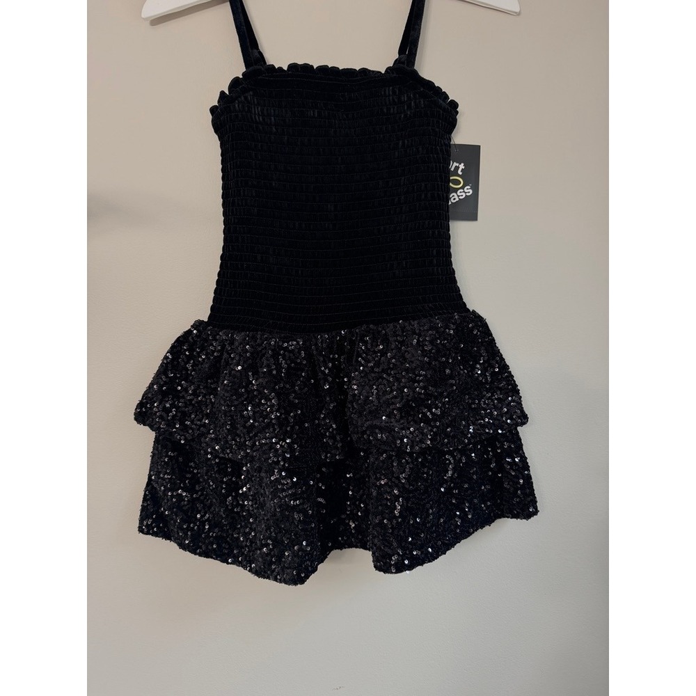 Art Class Sequin Dress Girls XS 4/5 Black‎ Smocked Velvet Tiered NWT